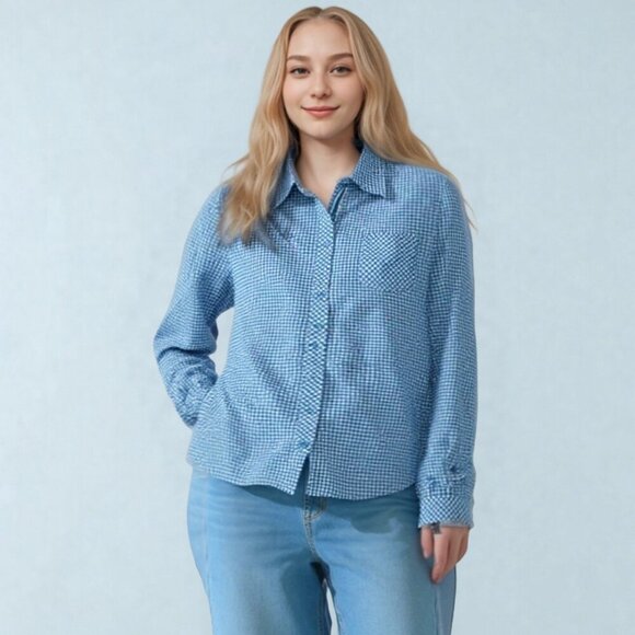 Ariat Women's Size XL Fitted Pink/Blue Plaid LS Western Shirt Embroidered Logos - Picture 1 of 8
